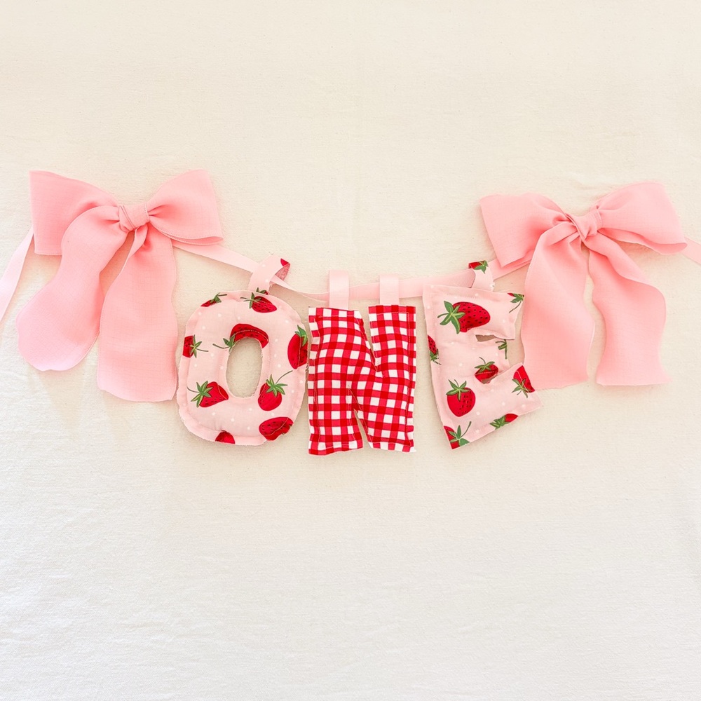 Pink Strawberry Themed Birthday Banner Price is Firm